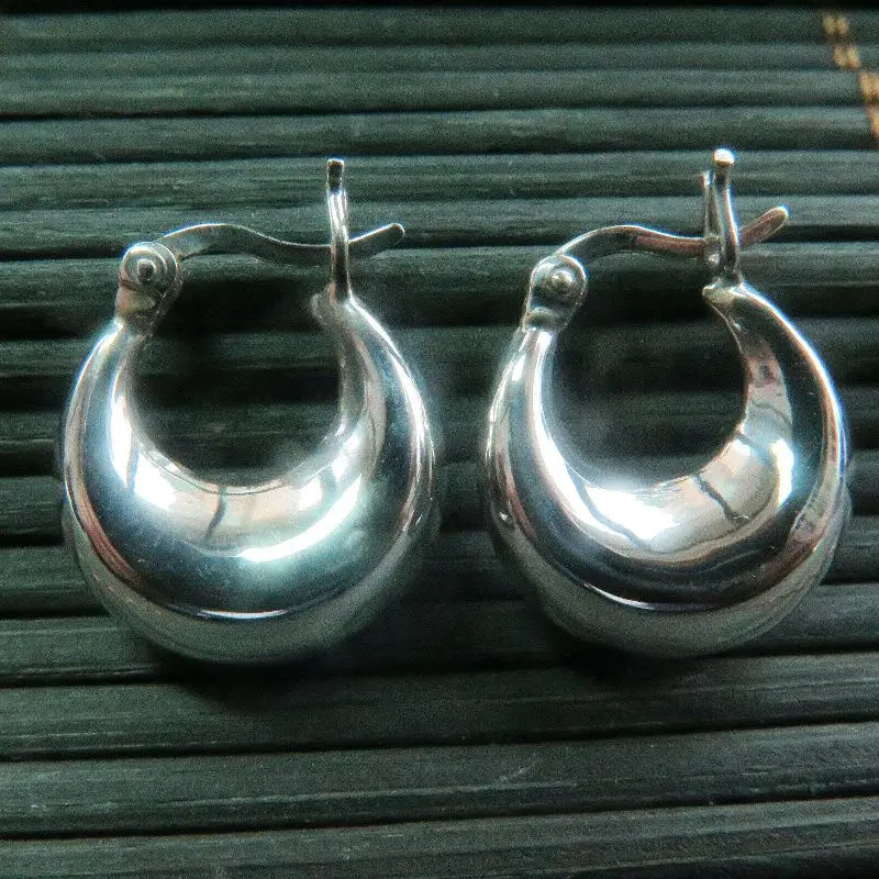 

Pure 925 Sterling Silver Hoop Earrings For Women Smooth Bag Hoop Earrings 15x6mm
