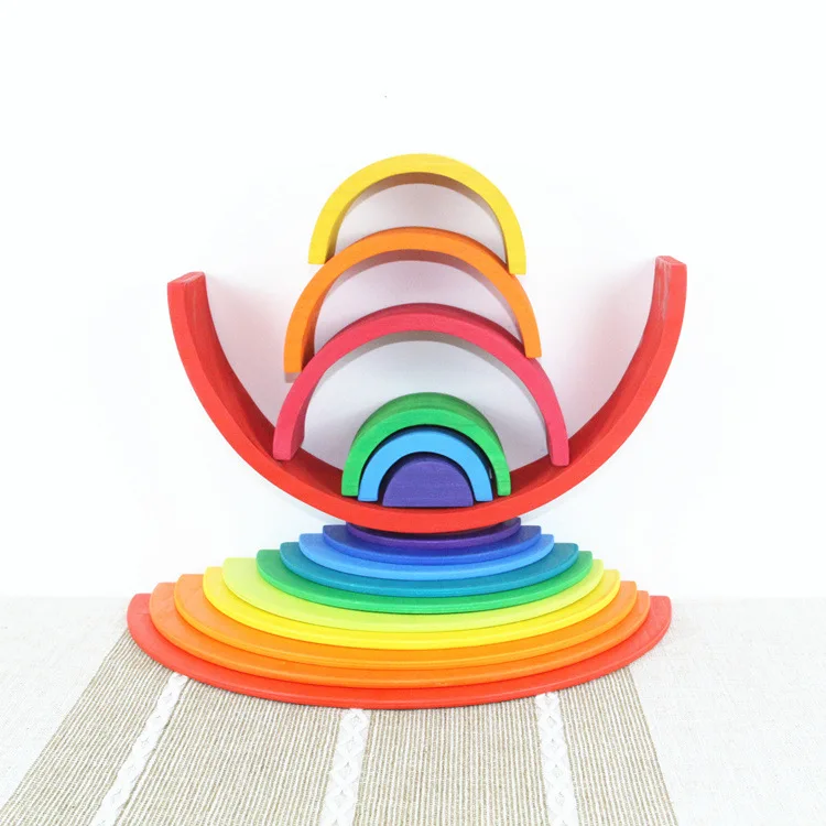 

Rainbow Villain Doll Rainbow Building Blocks Supporting Semicircle Children Toy Ball Wooden Toy Ball Educational Play House