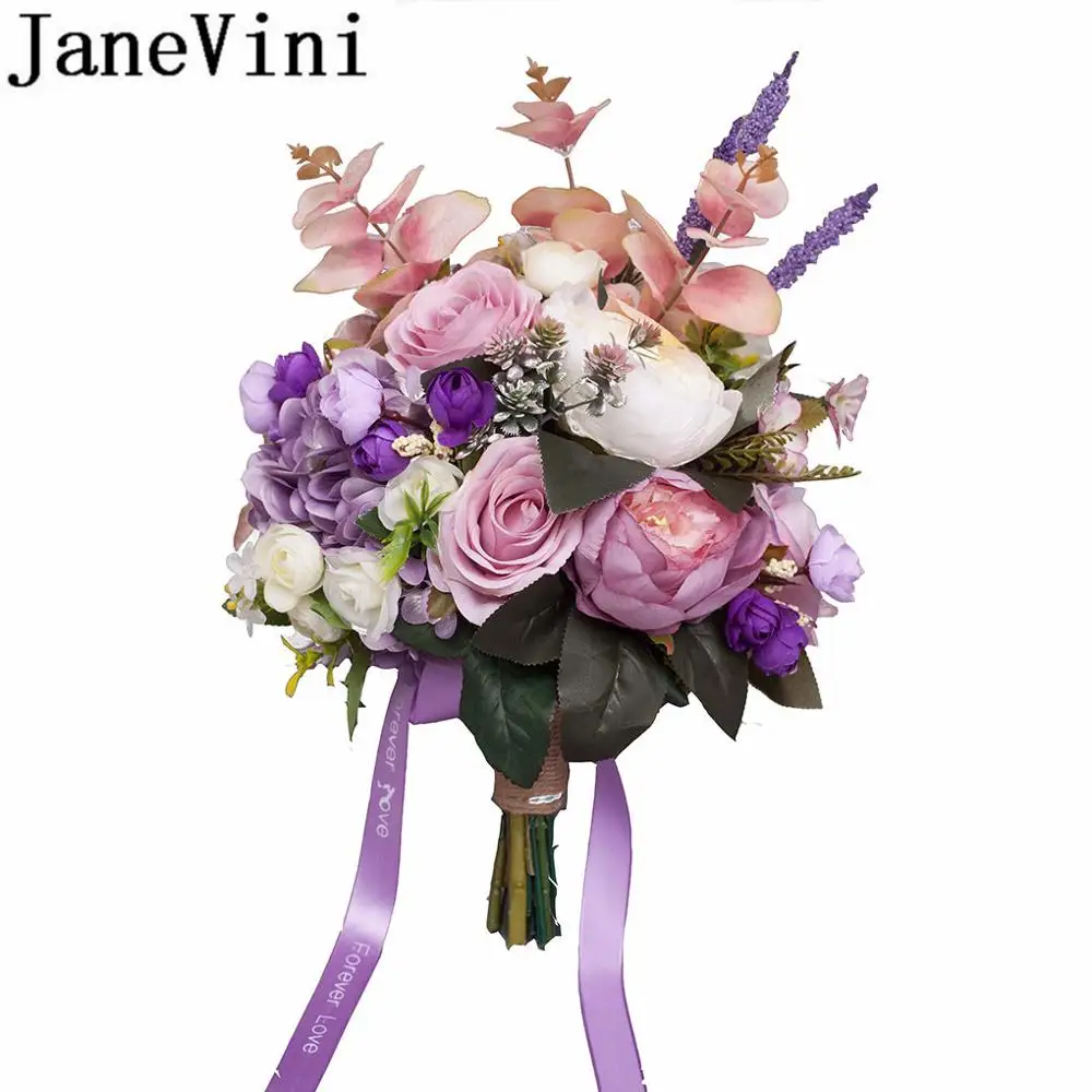 JaneVini винтажный Искусственный Свадебный букет фиолетовая Роза невесты букеты