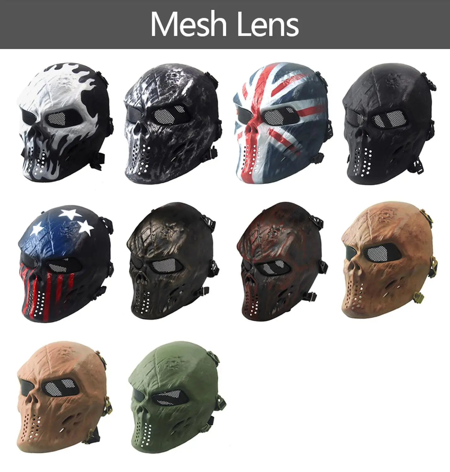 Страйкбольные маски с черепом, тактическая маска на все лицо для игр CS, BBS, стрельбы, маскарада, Хэллоуина, косплей, страшный скелет, пейнтбольная маска