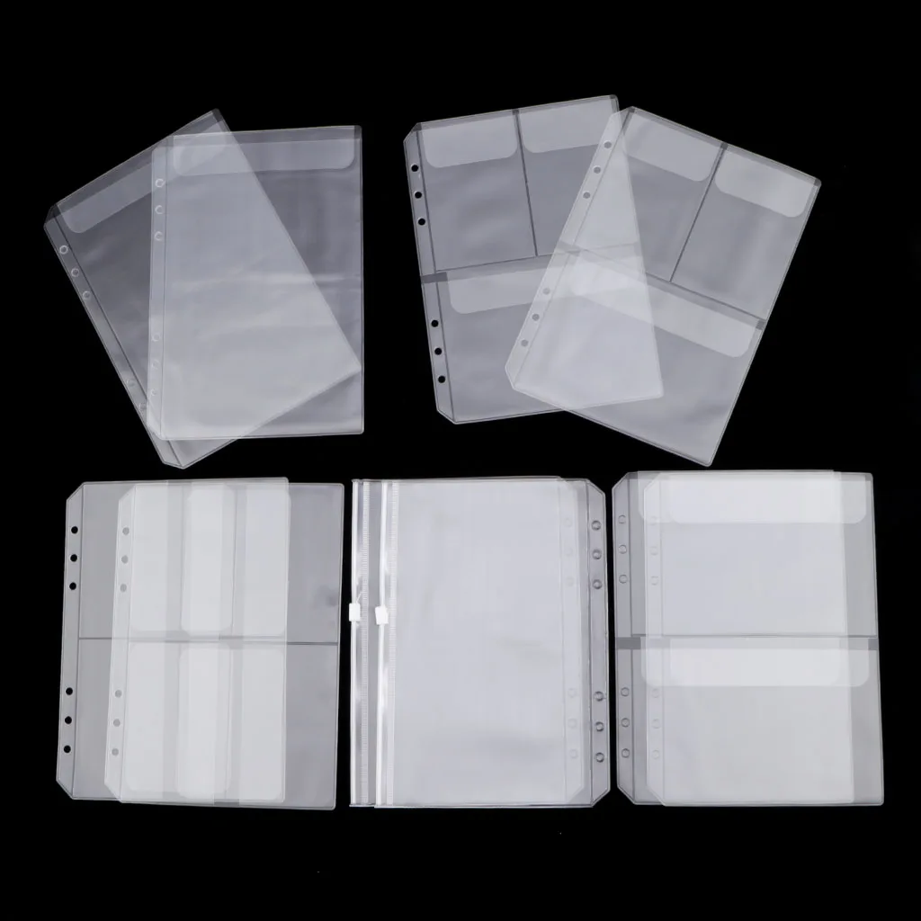 10 Pack A5 Binder Pocket with 6 Holes Binder Sleeves PVC Document Filling Bags Binder Folders - Fit for 6 Rings Notebook