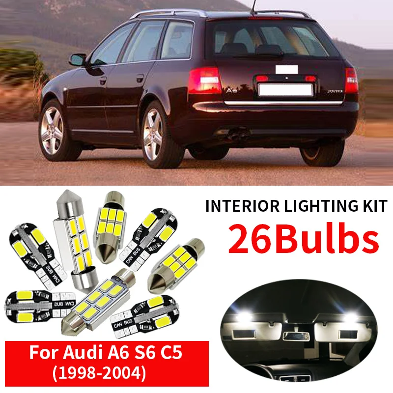 

26pc No Error LED Bulb Interior Dome Map light Auto Interior package kit for 1998-2004 Audi A6 S6 C5 Avant Wagon car styling