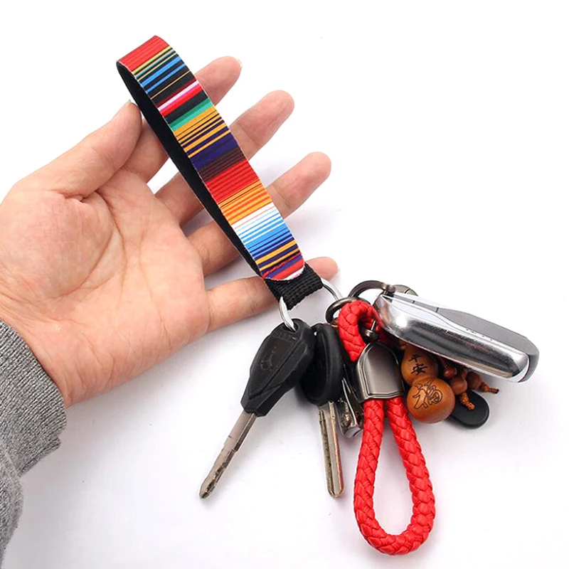 Flower Pattern Cloth Band Keychain Key Chain Lanyard For Women Phone Case Wallet Long Ribbon For Bag Charms Car Key Ring