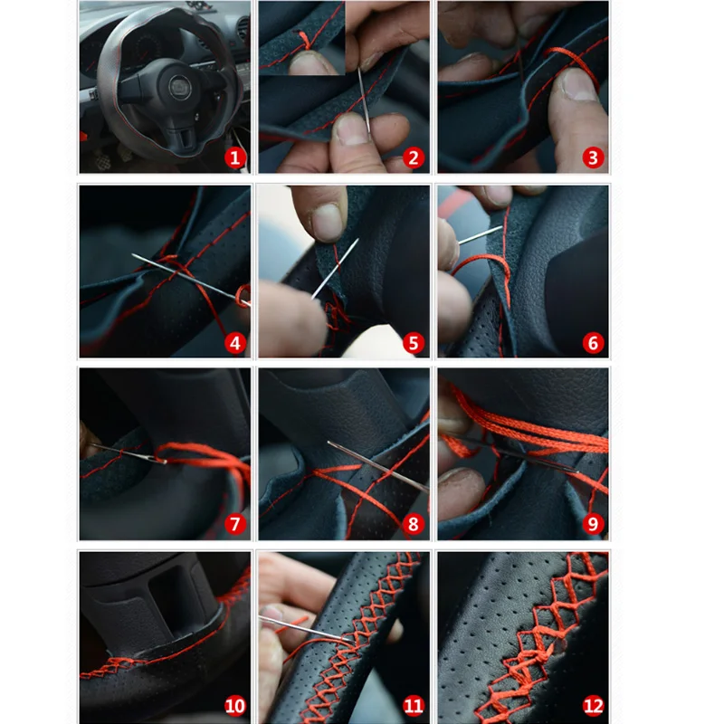 3 цвета DIY чехол рулевого колеса автомобиля с иглами и резьбой из искусственной кожи для стайлинга автомобилей чехлы Люкс рулевое покрытие couvre