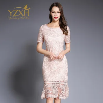 

2019 Big Code Women's Wear Short Sleeve Gauze Embroidery Bag Hip Fishtail Dress