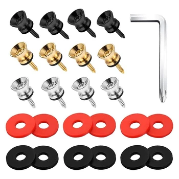 

12Pcs Ukulele Guitar Strap Locks Buttons Kit Rubber Strap Blocks and Metal End Pins for Acoustic Ukulele Martin Banjo Electric B