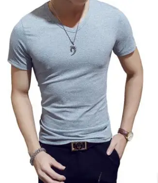 17 V NECK GREY V воротник Мужская футболка Размер короткий рукав футболка половина жира лайкра хлопок мужская футболка - Цвет: 17 V NECK GREY