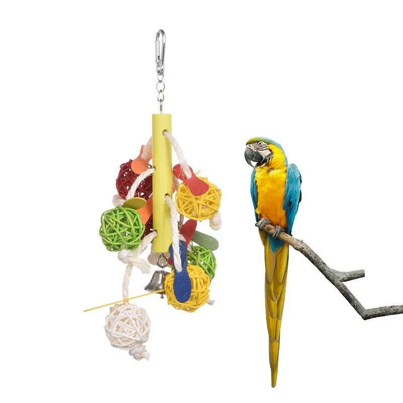 

Rattan Pet Parrot Toys Birds Swing Ball Toy with Bells String Christmas Hanging Climbing Decorations for Cage