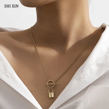 

SHIXIN Rock Choker Lock Necklace For Women Punk Long Chain On The Neck With Lock Jewelry Padlock Pendants Necklaces 2020 Fashion