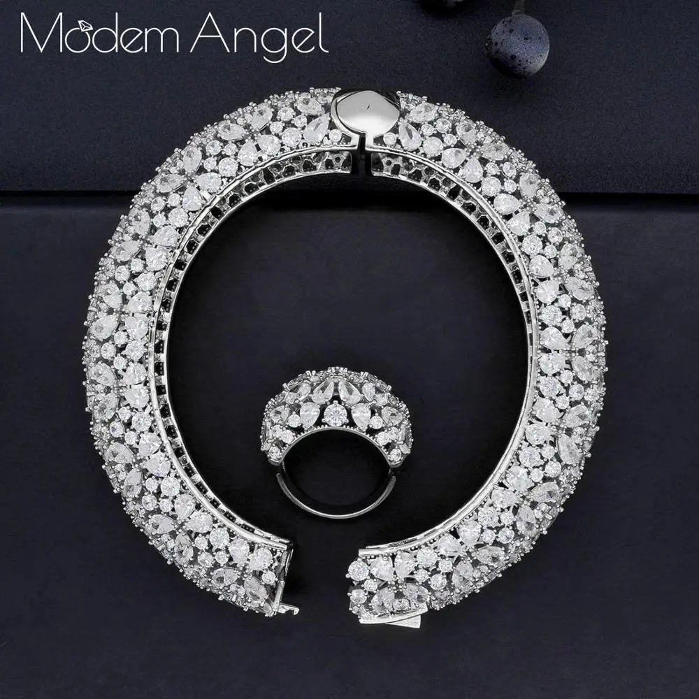 ModemAngel модный геометрический квадратный браслет набор колец для женщин аксессуары Полный кубический цирконий ювелирные наборы