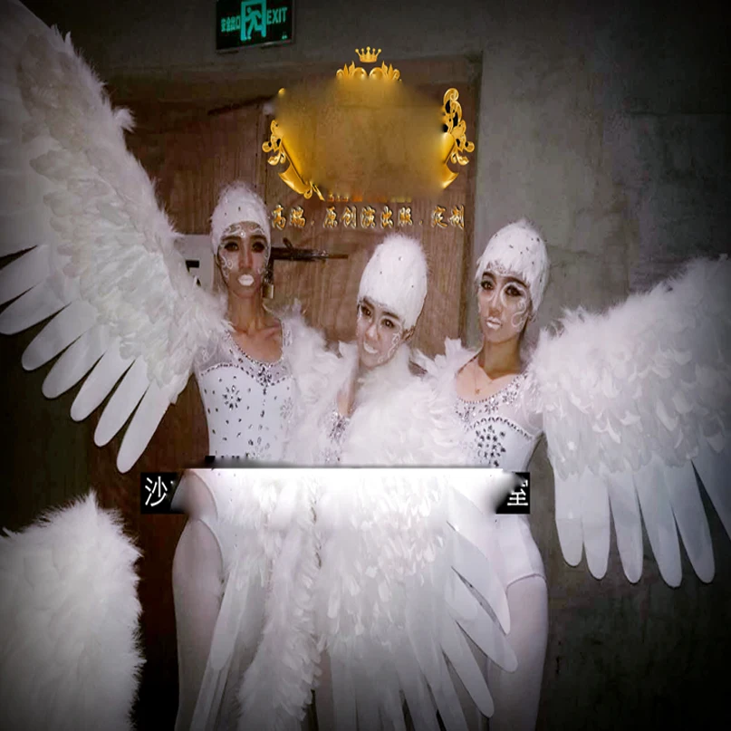 

GOGO Women's White Party dancer Feather Wing Costume Nightclub DS Dance Team Costume