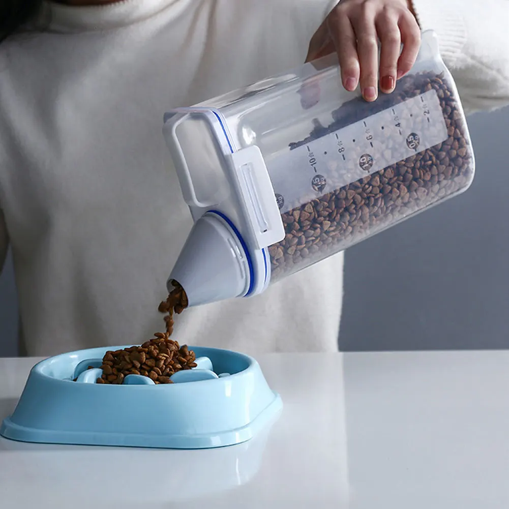 Caja portátil de almacenamiento de alimentos para perros, recipiente sellado Universal a prueba de humedad, con taza medidora