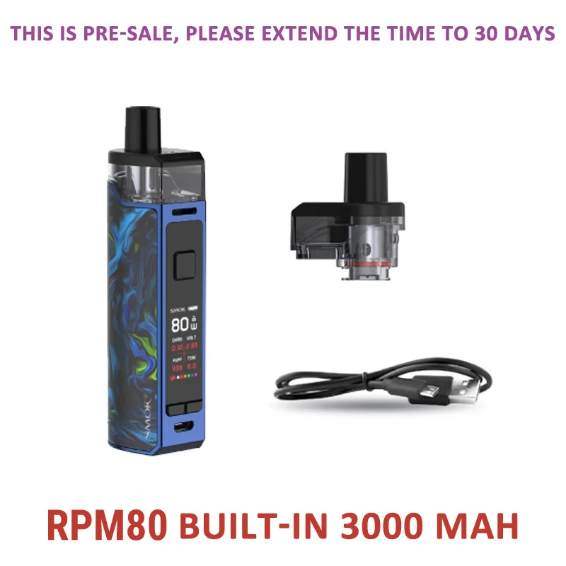 Новинка RPM80 Pod Vape комплект 3000 мАч батарея 5 мл картридж и SMOK RPM80 PRO комплект RPM RPM80 RGC Pod электронная сигарета испаритель RPM80 VS RPM40 - Цвет: RPM80bluefluid