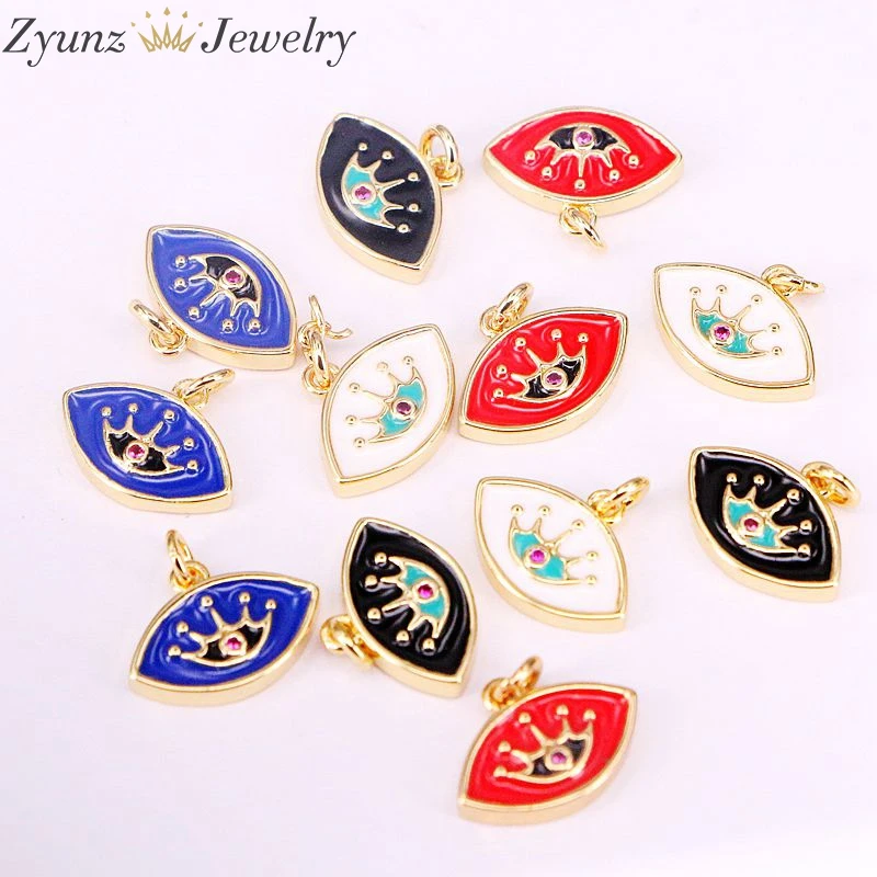 

10PCS, Metal enamel eye pendant charms Gold Color NEW fashion cz crown sign pendant jewelry accessories