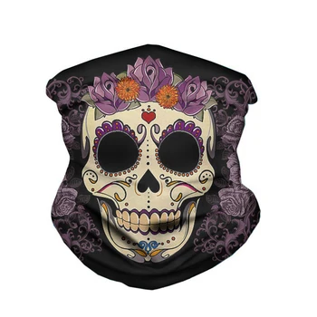 

Customized Headwrap Helmet Liner Neck Gaiter Scarf for Women Men 3D Sugar Skull Rose Pattern Breathable Dustproof Bandana Tube