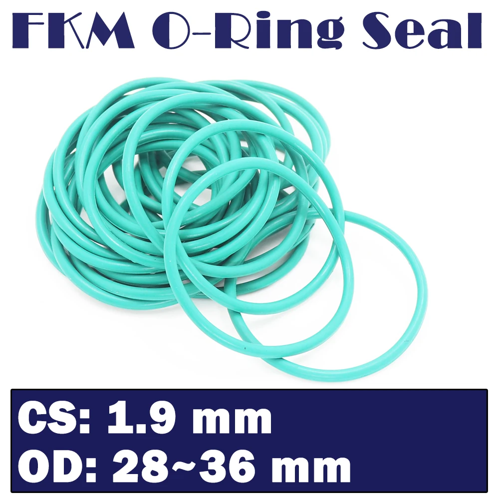 

CS 1.9mm FKM Rubber O RING OD 28/29/30/31/32/33/34/35/36*1.9 mm 100PCS O-Ring Fluorine Gasket Oil seal Green ORing