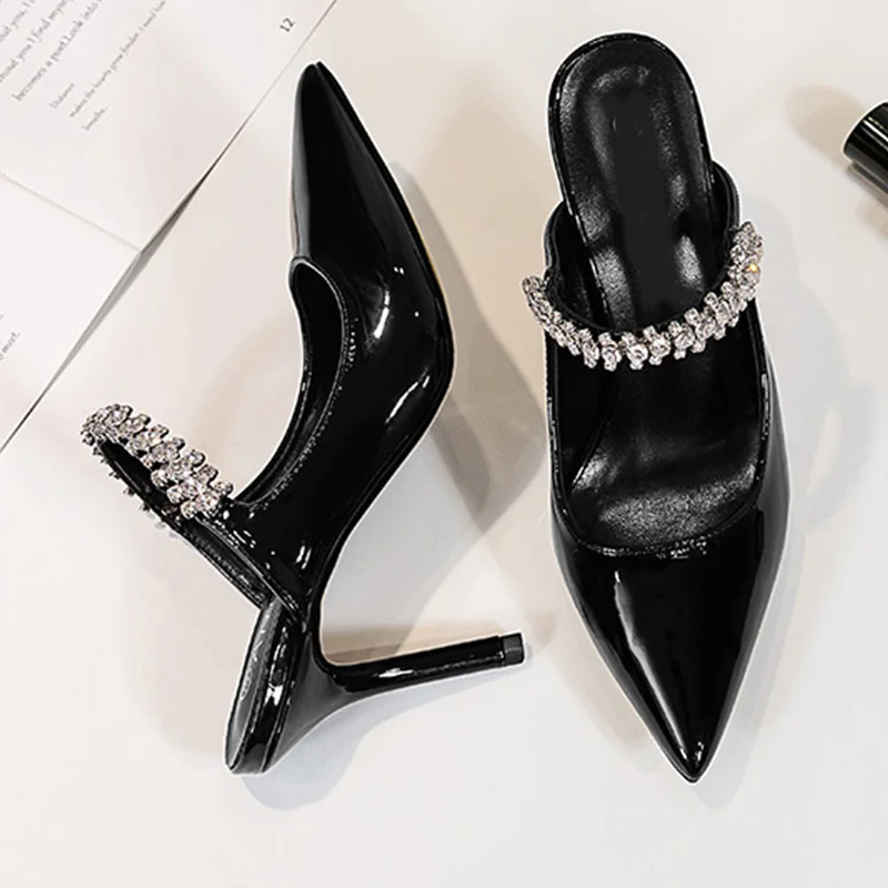 WEIQIAONA Spring and summer foot ring strap shoes  low heel stiletto pointy shoes mesh rhinestone sandals