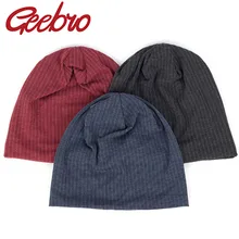 Geebro простой стиль однотонные осенние унисекс Мужские и женские шапочки Теплая Зимняя Свободная трикотажная шапка полоска мешковатая шапка хип хоп череп Кепка