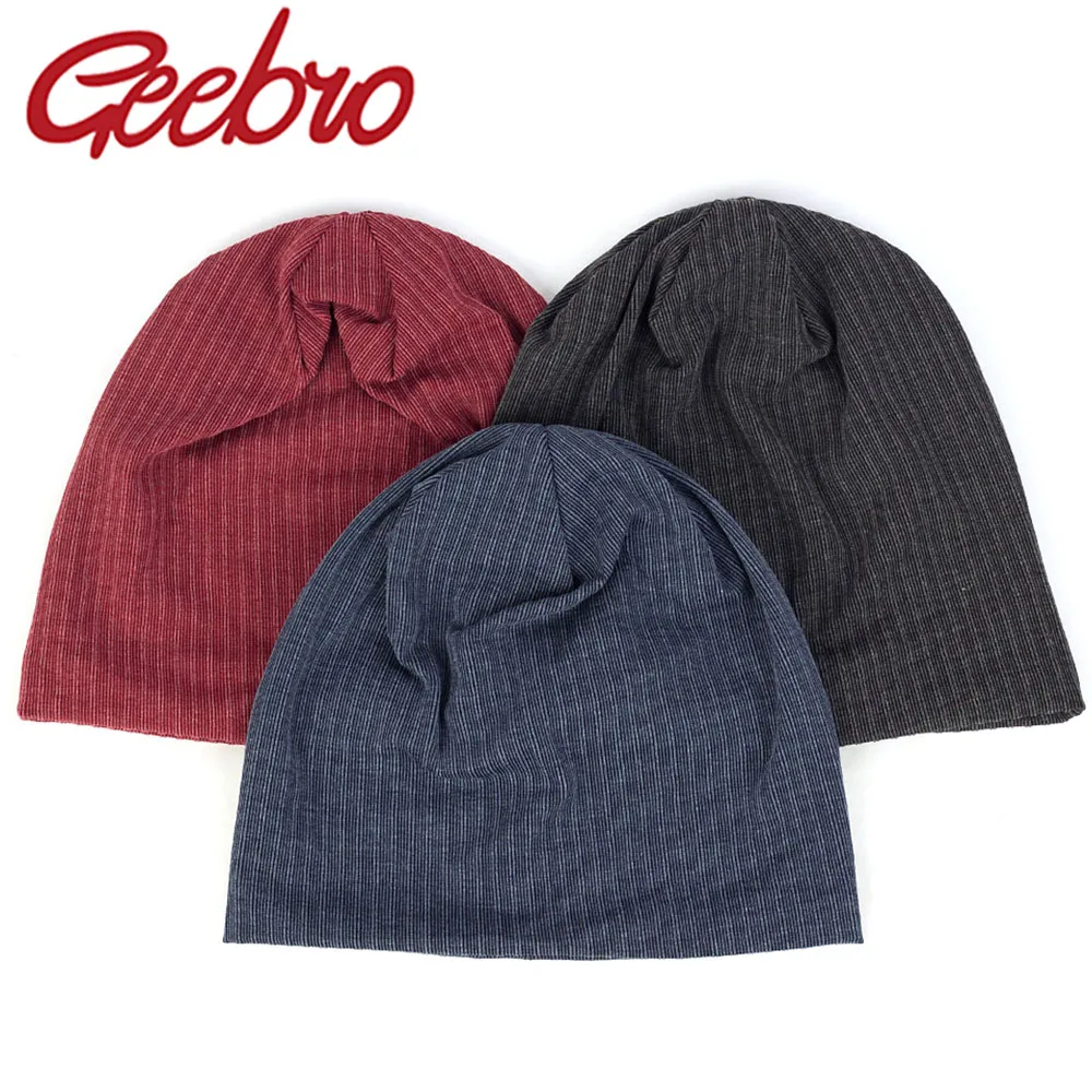 

Geebro Simple Style Solid Autumn Unisex Men Women Beanie Warm Winter Knitted Baggy Strip Hat Slouchy Hip Hop Skull Cap