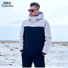 Enjeolon, зимняя мужская куртка, парка, толстая, теплая, с капюшоном, белый утиный пух, контрастный цвет, Мужская парка, куртка для мужчин размера плюс, пальто YR931