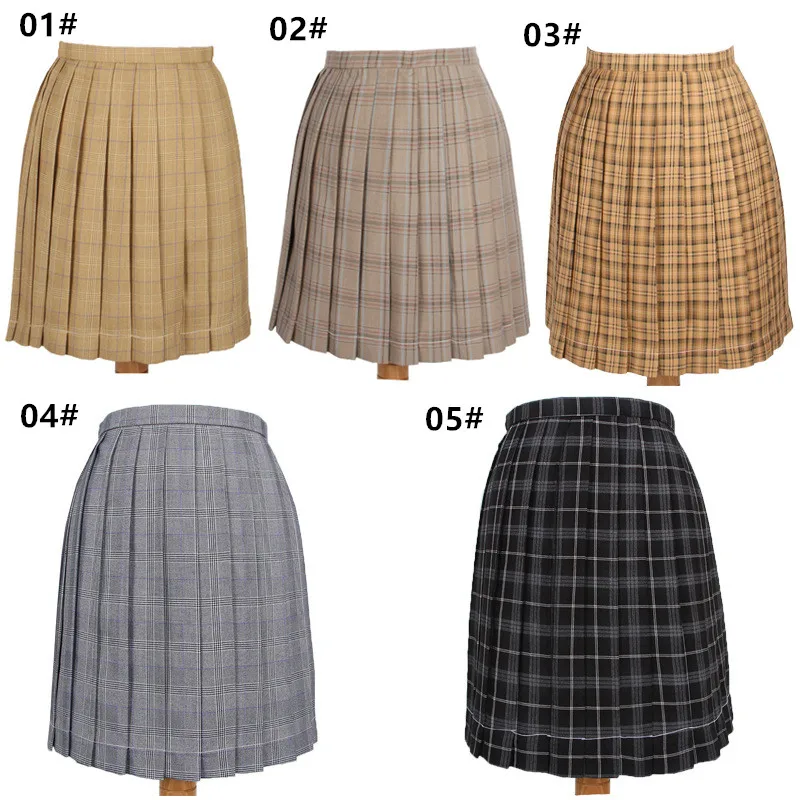 

Women Skirt Preppy Style High Waist Plaid Pleat Skirt School Dresses Sailor Suit JK Uniform Skirt Khaki Gray Black Dance Skirt