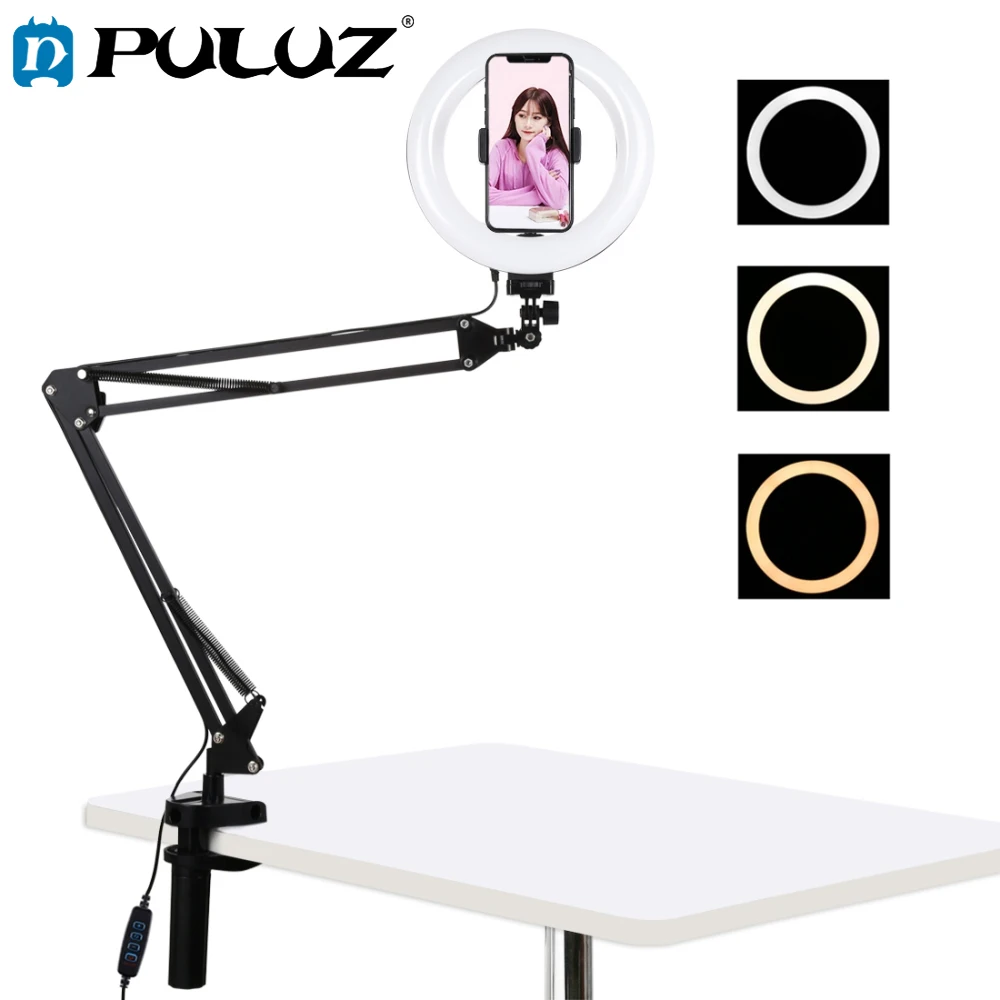 

PULUZ 7.9/10.2 inch Tabletop Ring Light with long Arm Light Stand Youtube Vlogging Selfie Photography USB LED Video Lights