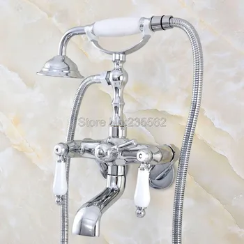 

Chrome Brass Bathroom Tub Faucet W/Hand Shower Sprayer Clawfoot Mixer Tap Wall Mounted Adjustable 3 3/8" Lqg420