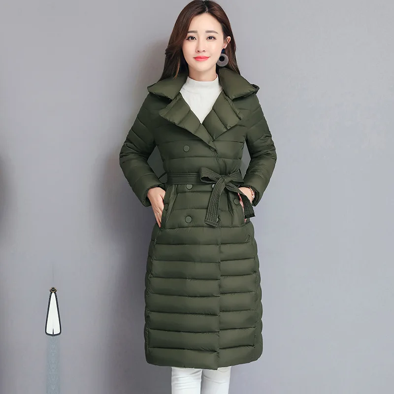 Женская Длинная тонкая Зимняя парка с регулируемой талией с хлопковой подкладкой, теплое плотное Женское пальто, Новое поступление, модные женские куртки