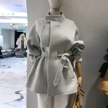 

2020 Spring Elegant Women Coat Loose Casual Sashes Mandarin Collar Coat Office Lady Coat Women