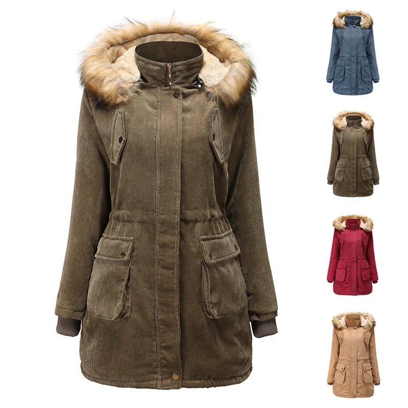 Women Winter parkas Warm Hooded coat fashion casual Faux Fur Collar Parker Coat Cotton Padded Outwear thicken lady overcoats