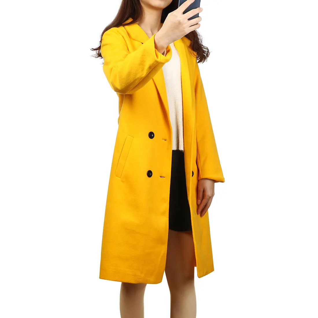 

2019 Autumn Spring Elegant Overcoat Loose Plus Size 3xl Casual Long Sleeve Turn-Down Collar Outwear Jackets Wool Blend Coat