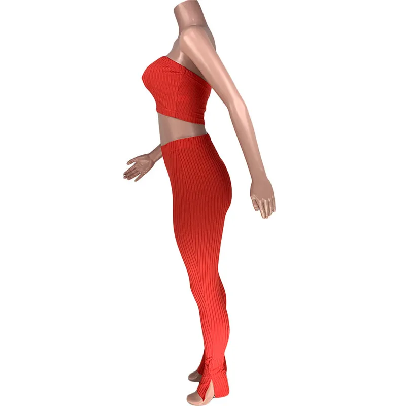 Женский трикотажный комплект из двух предметов FQLWL желтый топ в рубчик с открытой