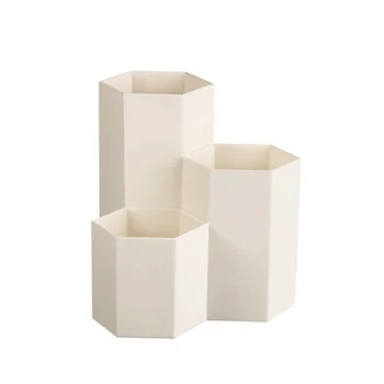 

Creative Hexagonal Pen Holder Container Organizer Plastic Desktop Storage Box Student Office Supplies (Cream-coloured)