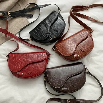 

Alligator Pattern Saddle Bag for Women 2020 Female Retro Crossbody Messenger Shoulder Bags Lady Mini Solid PU Half Moon Handbag
