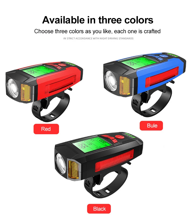 Bicycle Light Riding Flashlight Strong Light Headlight USB Charging With Horn Stopwatch Night Riding Mountain Bike Light Warnin