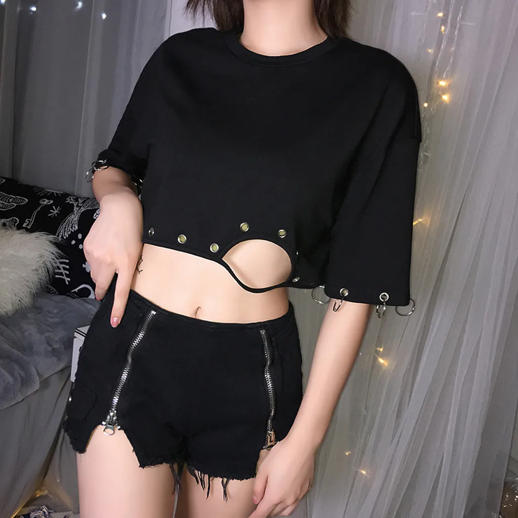 

Women Casual O-Neck Solid Full Sleeve Gothic Punk Blouse Tops Blouse Tops Fashion Crop Tops Fashion Blouse Tops
