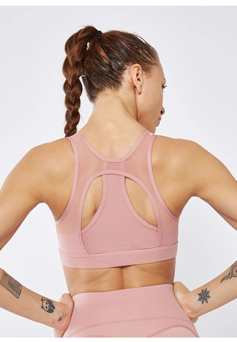PS Spliced Mesh Sports bras Shockproof Sujetador deportivo mujer Gym Seamless Yoga Bras Fitness Joggings Crop Tops haut femme