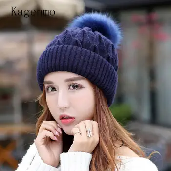 

Kagenmo Winter Hat Female Winter Rabbit Wool Hat Ladies Plus Velvet Warm Hat Autumn And Winter Cute Knitted Ear Portection