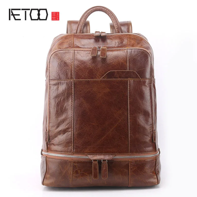 AETOO, новинка, кожаный мужской рюкзак, большой, натуральная кожа, для путешествий, большая вместительность, первый слой, кожаная сумка на плечо