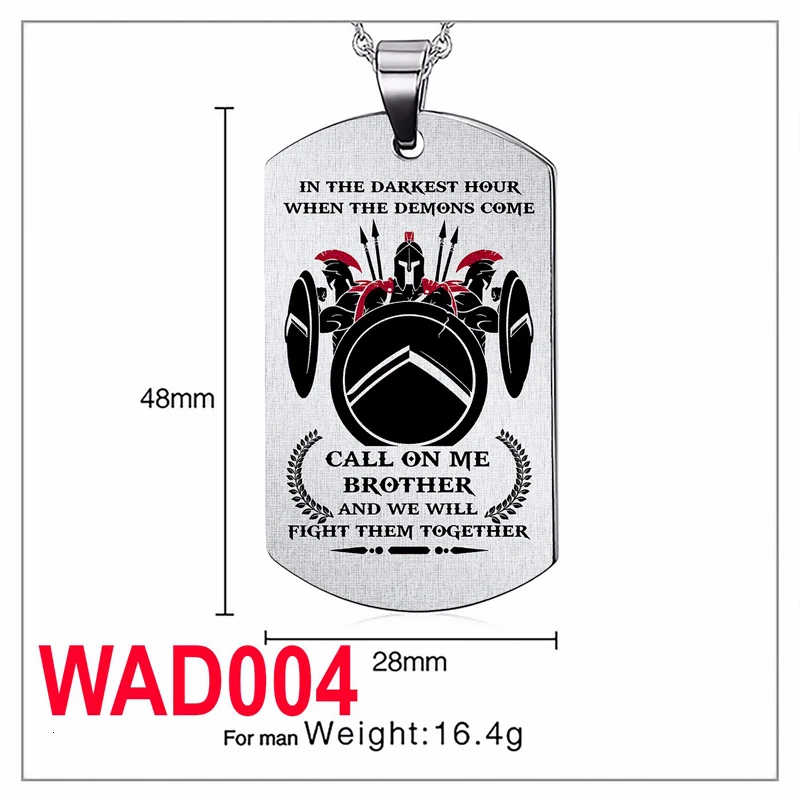WAD004 Нержавеющая сталь DOG TAG кулон ожерелье военные украшения персонализированные dogtag подарок на день рождения - Окраска металла: WAD004
