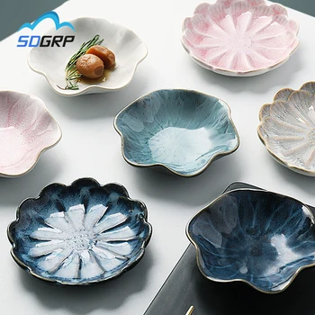 

Japanese ceramic dinner plate leaf lotus snack dish glazed dessert plate fruit tray sushi cake crafts hotel kitchen tableware