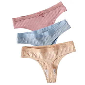 

3 Pcs/Lot Sexy Lingerie Women's Cotton G-String Thong Panties String Solid Underwear Women Briefs Pants Intimate Ladies Low-Rise