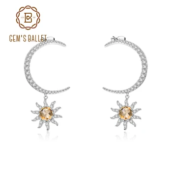 

GEM'S BALLET 0.95Ct Natural Citrine Elegant Sun and Moon Drop Earrings 925 Sterling Silver Handmade Earrings Women Fine Jewelry
