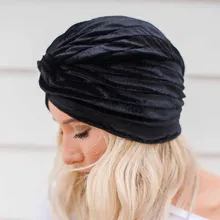 Женская вельветовый тюрбан шапка эластичная твист сплошной цвет шапки; сезон осень-зима мусульманский Индийский стиль шапка бини