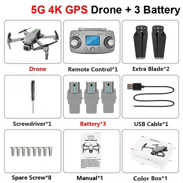 Color box 3battery Профессиональный бесщеточный gps-дрон с большим радиусом действия 4K камера 5G wifi 1 км 25 минут Квадрокоптер RC вертолет складной селфи Дрон игрушка - Цвет: Color box 3battery