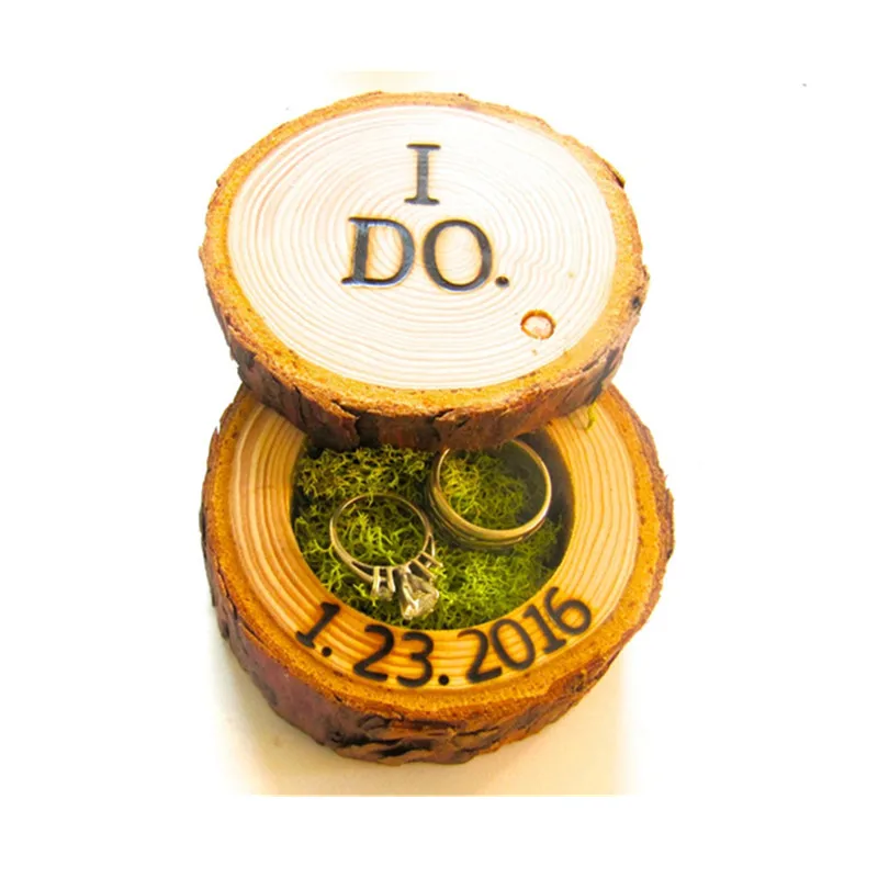 Customized Rustic ring pillow Wooden slice wedding Ring Box Engraved Jewelry Engagement Holder woodland decor | Дом и сад