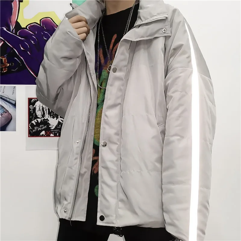 

Winter Men Fashion Trend Loose Casual Ins Harajuku Bf Wind Street Reflective Thick Pad Ded Coat Masculino Homme