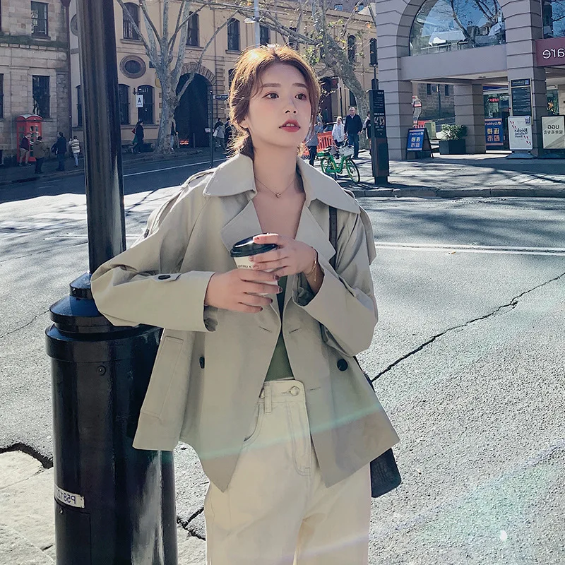

Jacket Women's Spring And Autumn Students New Style Korean-style Loose-Fit Short Thin Casual Retro Short-height Workwear Trench