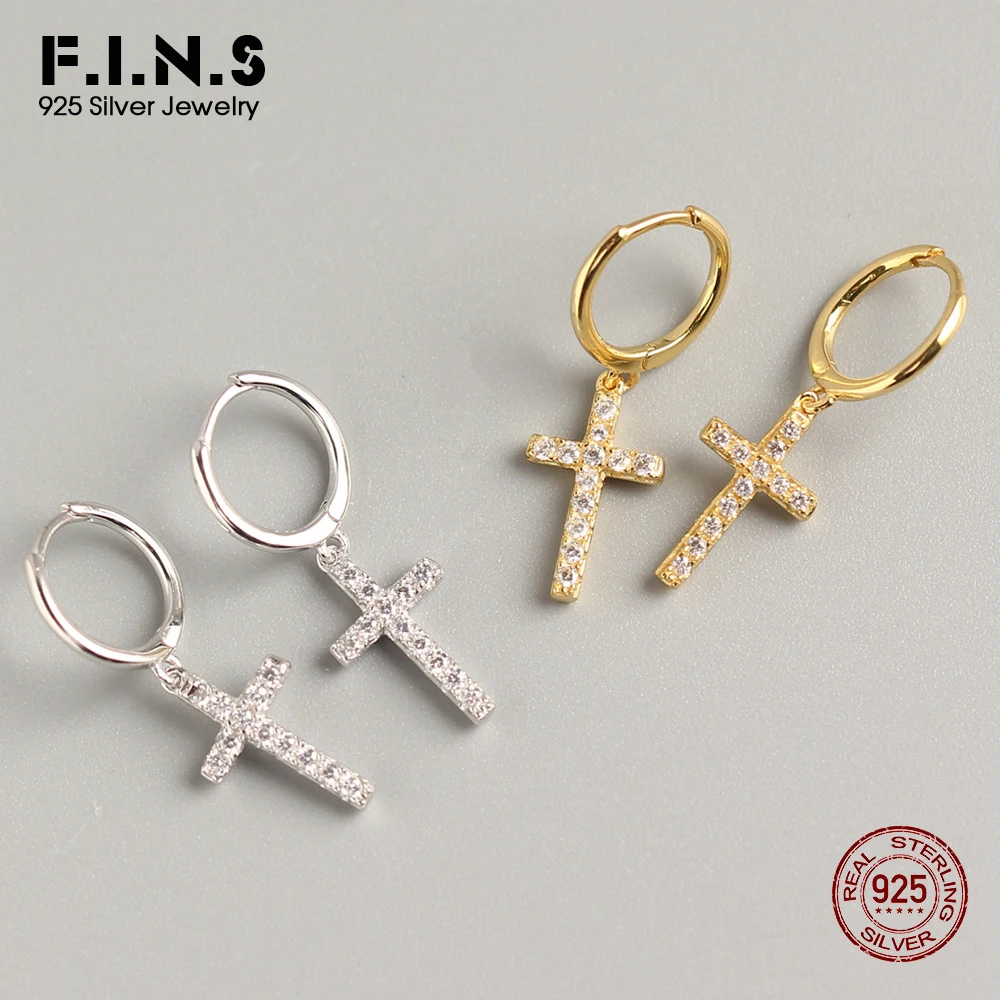Модные серьги-подвески F.I.N.S из стерлингового серебра S925 пробы с инкрустированным
