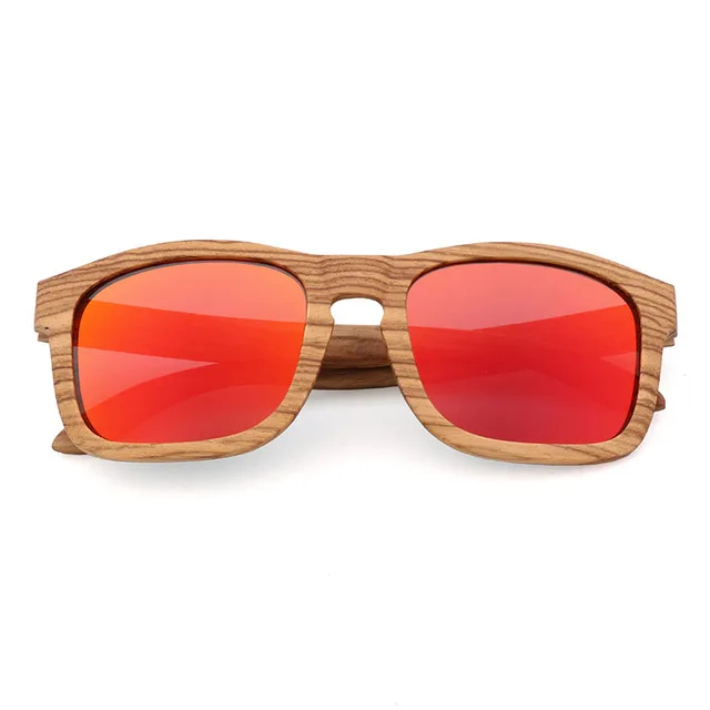 red lens Модные деревянные поляризованные солнцезащитные очки Зебра для мужчин и женщин UV400 винтажные Ретро-оттенки с чехлом - Цвет линз: red lens
